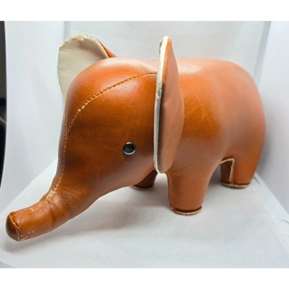 ZUNY Elephant Bookend Classic Gray Faux Leather 12" Wide Brown